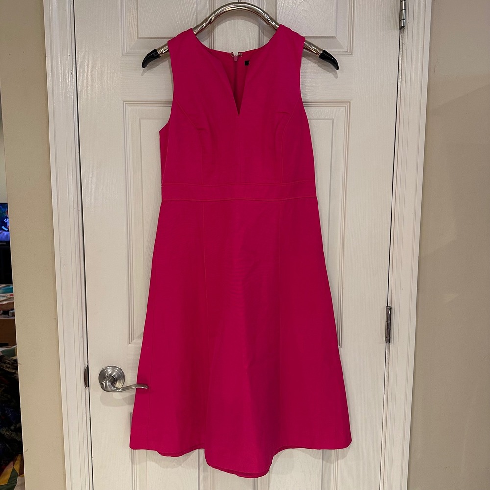 Ann Taylor Pink Sleeveless V-Neck Fit and Flare Midi Dress 22764591 Size 4